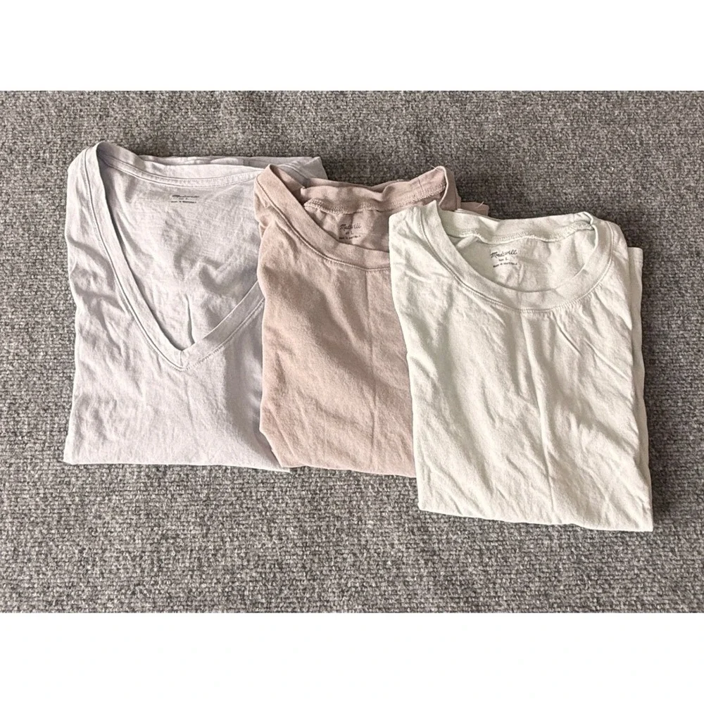Madewell Northside Vintage Tee Bundle Womens Large Grey Tan Cotton Crewneck 3pk
